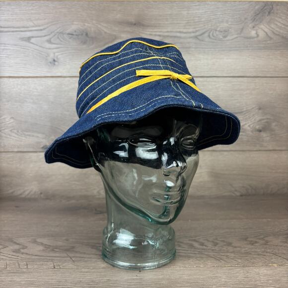 Preston & York Bucket Hat Cap Women's One Size Denim Blue Yellow Lace - Picture 2 of 11